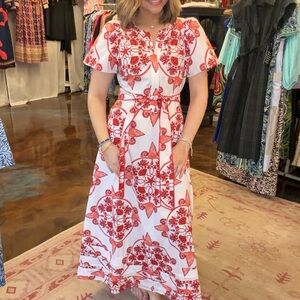 BEYOND- red and white belted maxi dress NWT